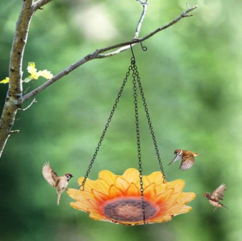 Outdoor Hanging Sunflower Bird Bath With Metal Chain