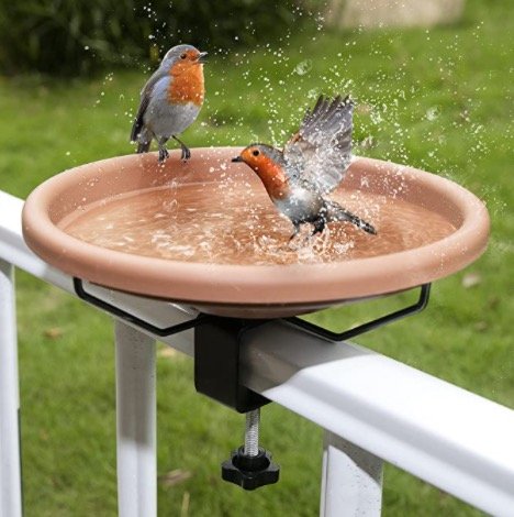 Plastic Bird Bath Bowl Spa with Sturdy Steel Clamp